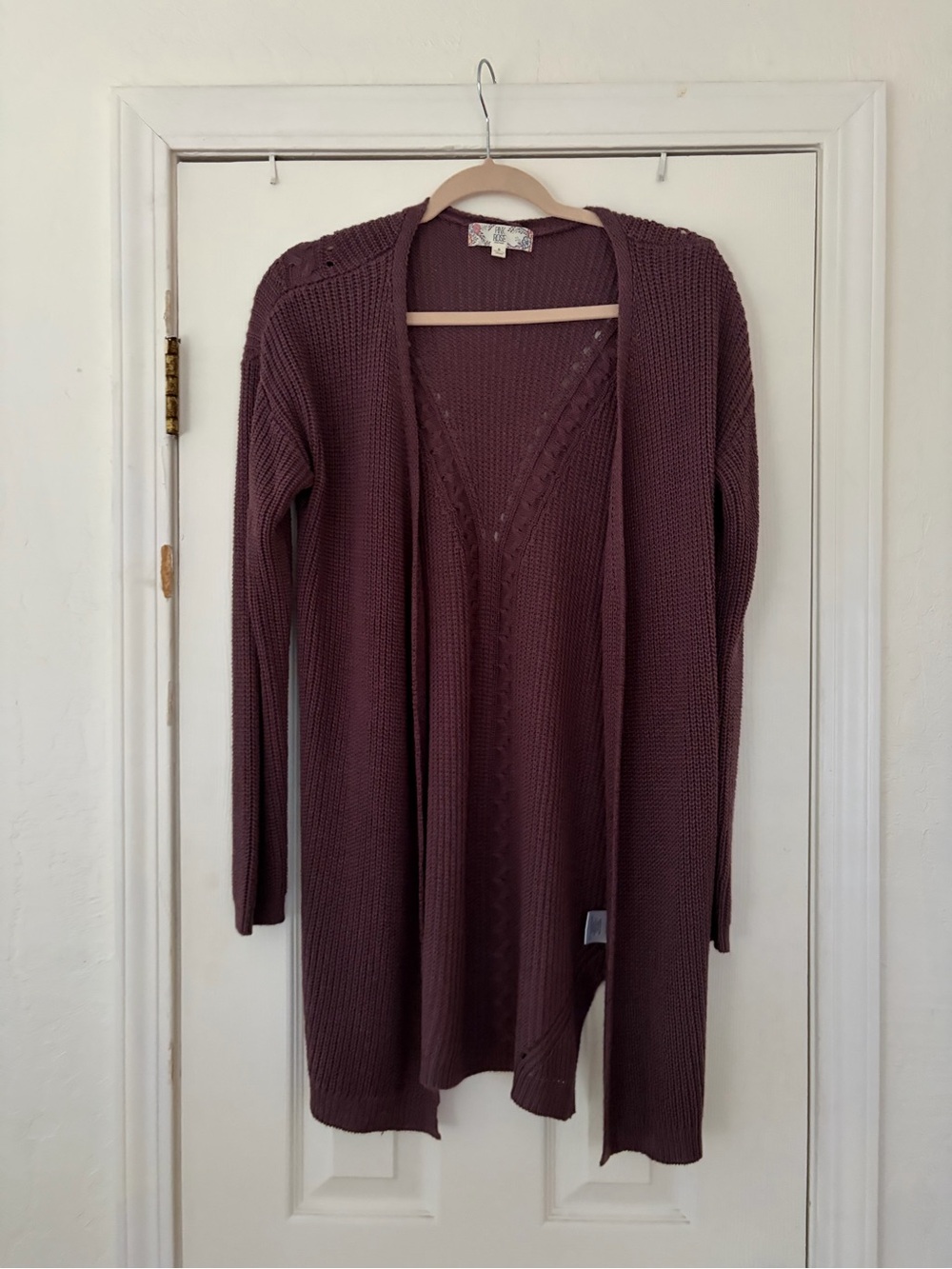 Time and Tru Open Front Long Cardigan Purple